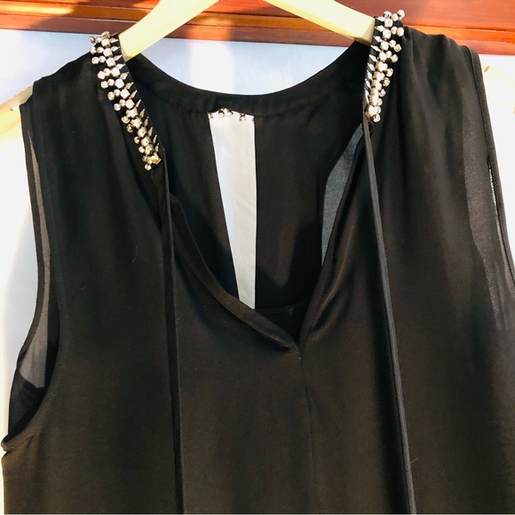 Rebecca Taylor Black Silk Rhinestone Top - Size 2 / Blouse - Picture 9 of 14